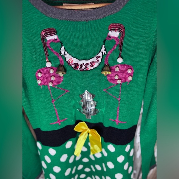 Tiara International Flamingo Cheers Christmas Dress size Medium NWT Bells - Picture 4 of 7